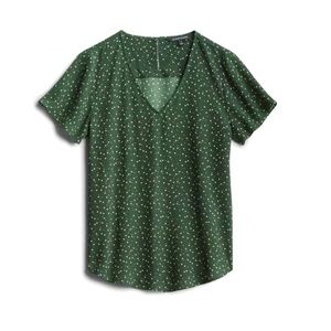Stitch Fix 41 Hawthorn Green & White Polka Dot Zari V Neck Flutter Sleeve Blouse